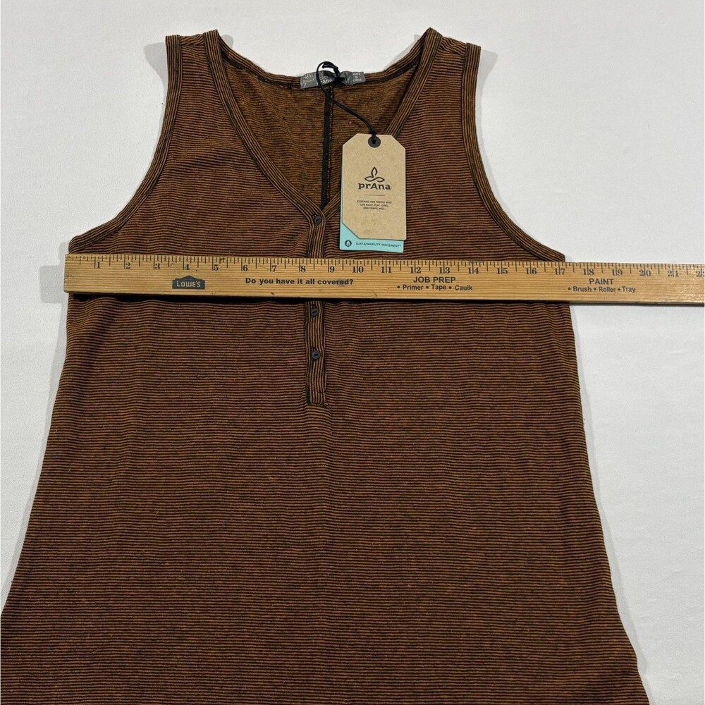 Prana Patty Womens Henley Tank Adobe Brown Stripes Hemp Organic Cotton Sz M NEW - Picture 5 of 12